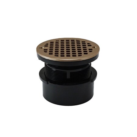 Jones Stephens 4in. ABS Hub Fit Drain Base with 3-1/2in. Plastic Spud and 5in. Nickel Bronze Strainer D53059